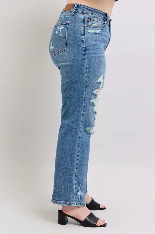 Judy Blue Full Size High Waist Heavy Destroy Straight Jeans Plus Size