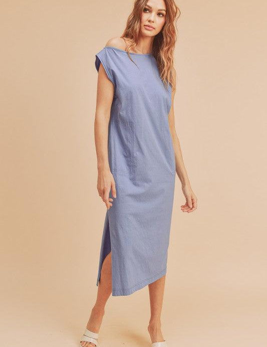 Periwinkle Aemi + Co Side Slit Round Neck Sleeveless Midi Dress | Mid Dresses Daverri Fashions
