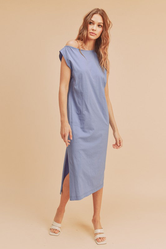 Aemi + Co Side Slit Round Neck Sleeveless Midi Dress Periwinkle Mid Dresses