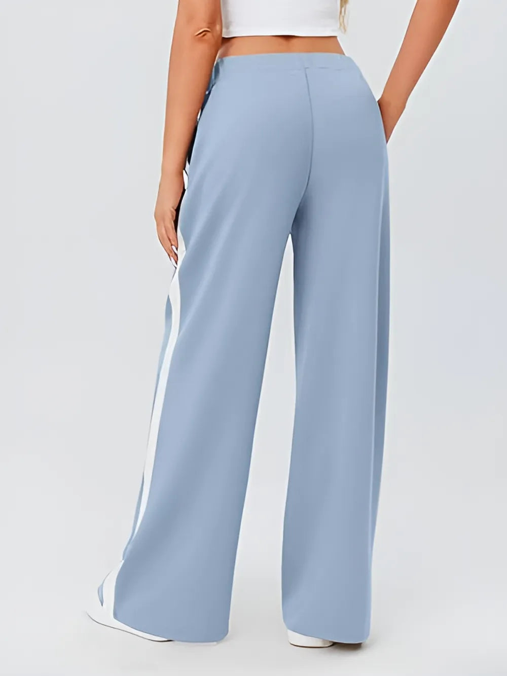 Light blue Side Striped Wide Leg Pants with white side stripe