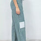 Daverri Striped Wide-Leg Pants in teal and white with patch pocket