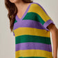 Vibrant purple, green, yellow striped SO ME Mardi Gras V-neck sweater