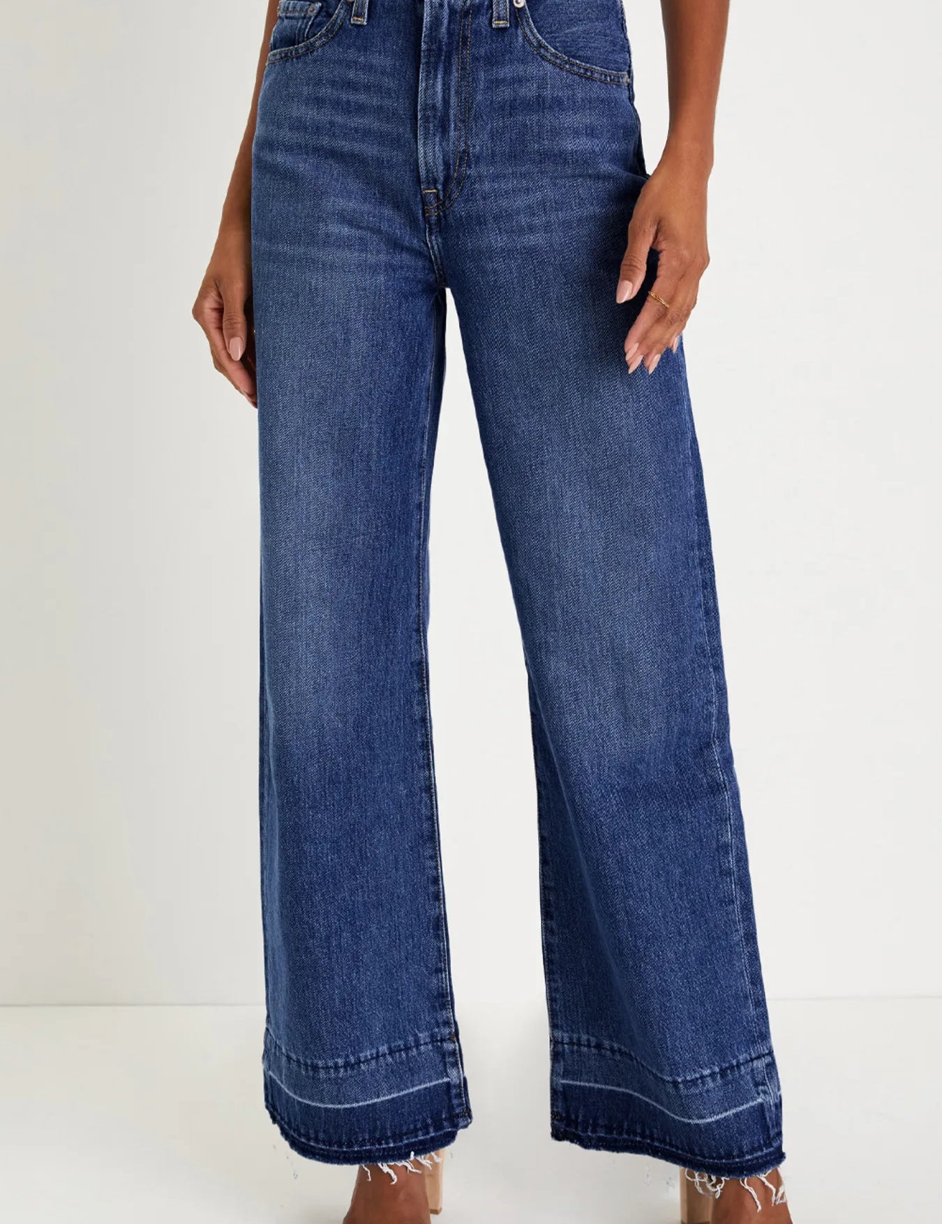 Daverri Fashions dark blue wide-leg raw hem high-rise jeans