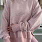 Dusty pink striped thumbhole hoodie with side slits and drop shoulders