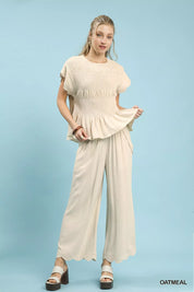 Umgee Linen Blend Scallop Hem Wide Leg Pants | Pants Daverri Fashions