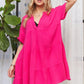 ADORA Tiered Notched Short Sleeve Dress