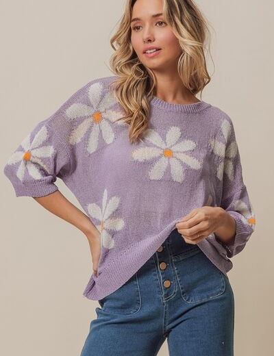 BiBi Floral Pattern Slit Sweater Sweaters