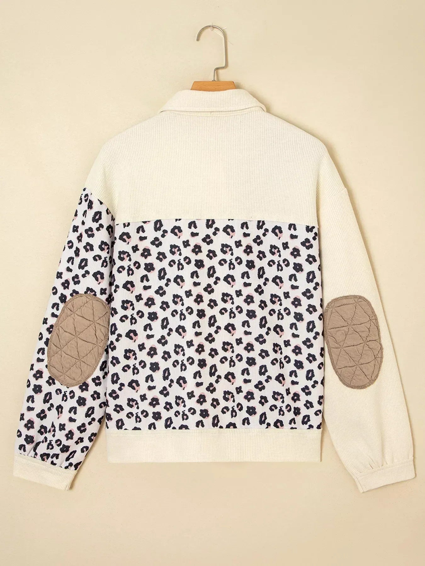 Leopard Waffle Quilted Patchwork Button Front Jacket - DAVERRI FASHIONS