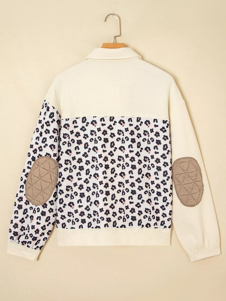 Leopard Waffle Quilted Patchwork Button Front Jacket | Jackets Daverri Fashions