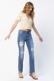 Judy Blue Full Size Mid Rise Destroy Straight Jeans Plus Size | Jeans Daverri Fashions