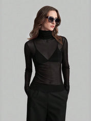 Black Turtleneck Long Sleeve Top | Tops Daverri Fashions