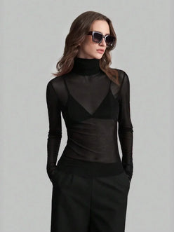 Turtleneck Long Sleeve Top - DAVERRI FASHIONS