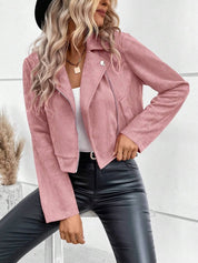 Zip Up Suede Cropped Moto Jacket | Jackets Daverri Fashions