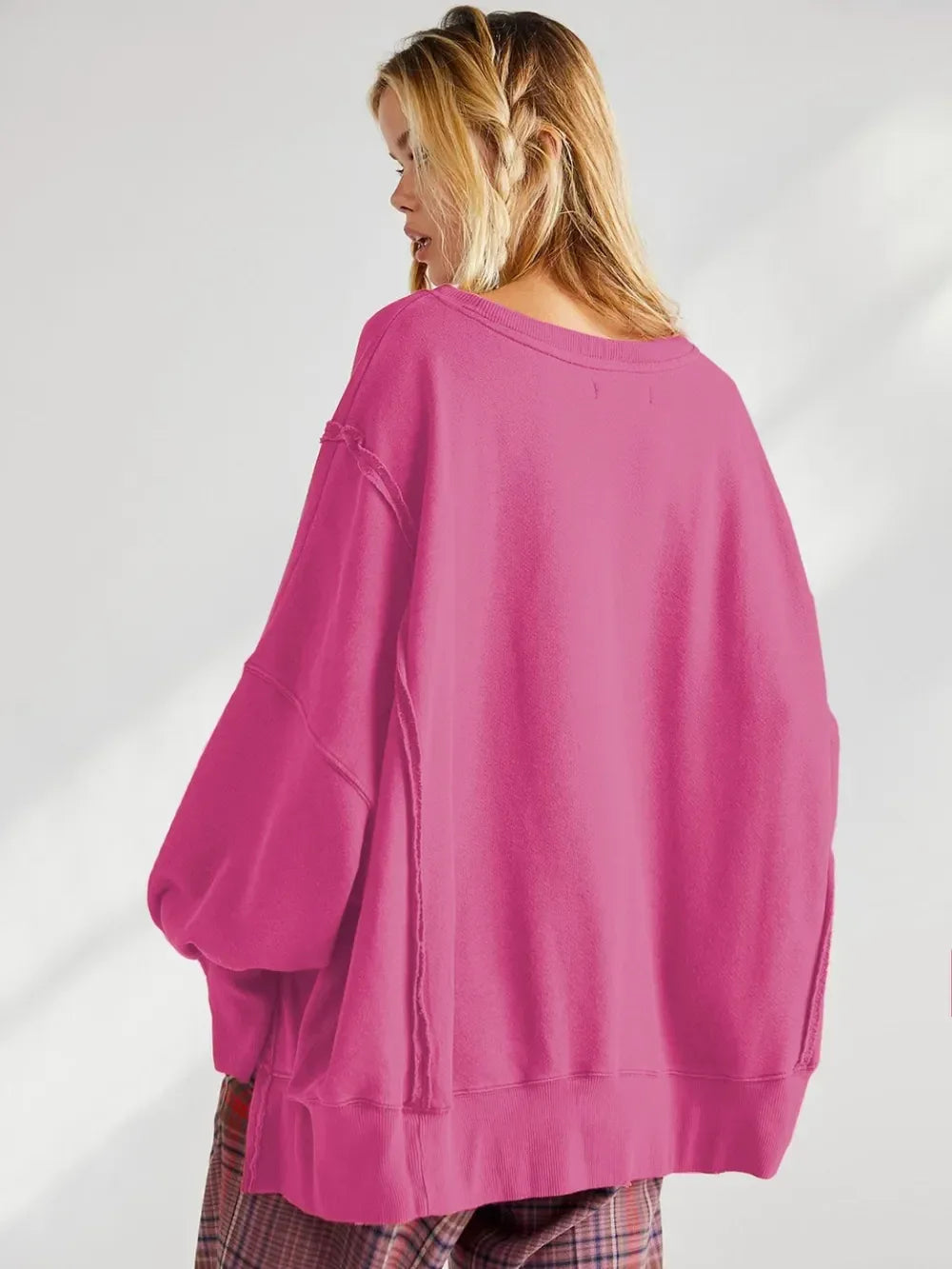 Slit Round Neck Dropped Shoulder Sweatshirt - DAVERRI FASHIONS