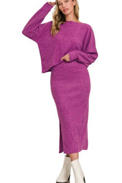 LT PLUM S Zenana Ribbed Asymmetric Hem and Sleeve Top & Skirt Set | Outfit Sets Daverri Fashions