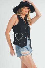 Aemi + Co Heart Rivet Detail Suede Vest Coat S | Vests Daverri Fashions