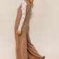 Tan ribbed Haptics oversized wide-leg jumpsuit with white lace long-sleeve top
