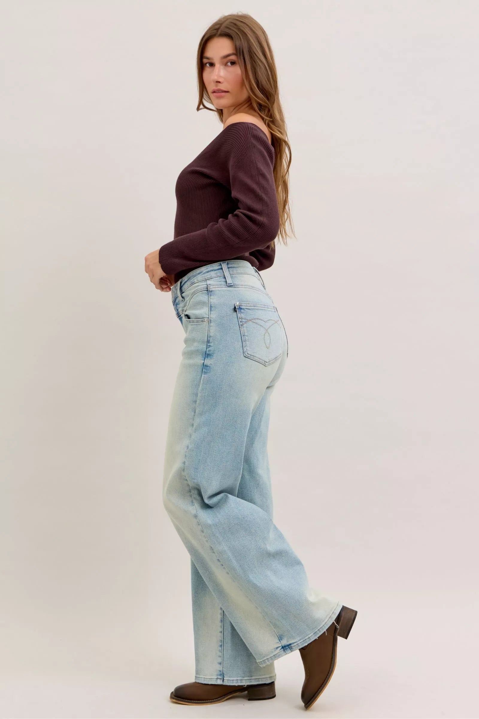 Judy Blue High Waist Light-Wash Distressed Straight Jeans