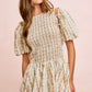 BiBi Floral Bow Tie Attachable Puff Sleeves Dress, cream floral print