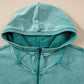Teal womens half zip kangaroo pocket mineral wash baggy hoodie