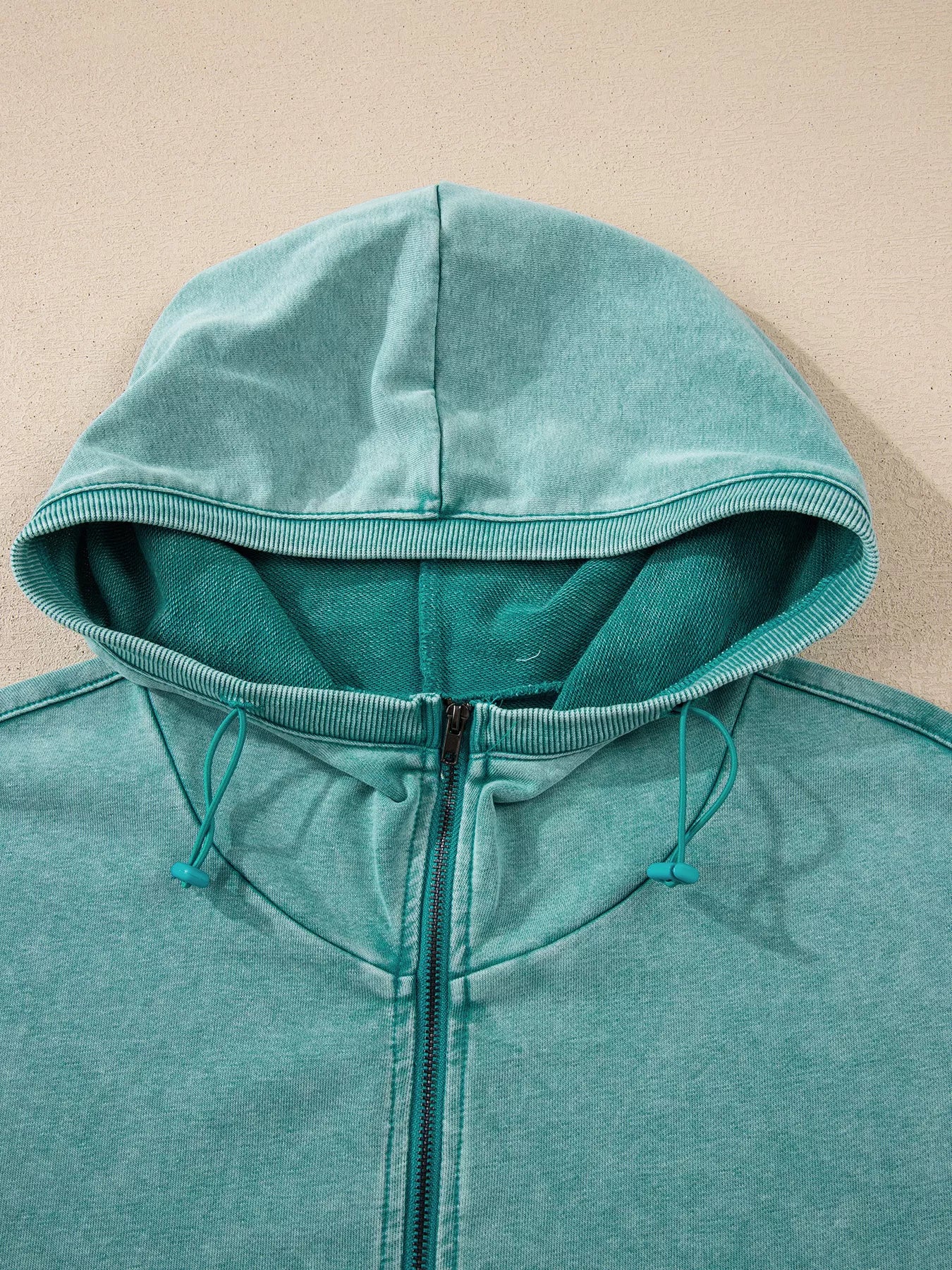 Teal womens half zip kangaroo pocket mineral wash baggy hoodie