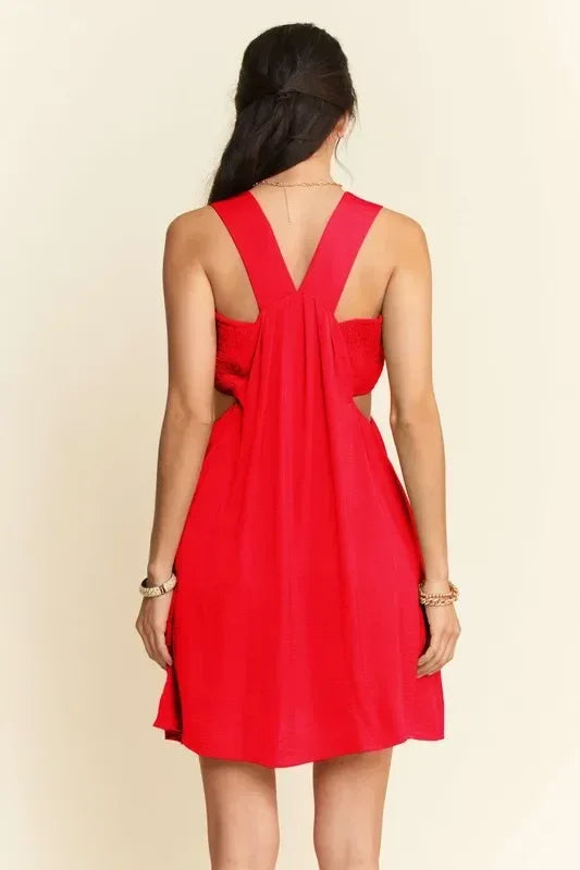 Davi & Dani Washed Satin Cutout Skirt Bandeau Mini Dress - DAVERRI FASHIONS