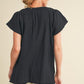 Aemi + Co Embroidered Trim Side Slit Notched Short Sleeve Blouse Blouses