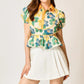 Umgee Floral Print Puff Sleeve Cropped Blouse - DAVERRI FASHIONS
