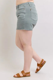 Judy Blue Full Size Hw Garment Dyed & Back Pkt Embroidery Shorts Plus Size | Daverri Fashions