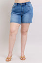 Judy Blue Full Size 2 Button Denim Shorts with Pockets Plus Size - DAVERRI FASHIONS