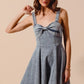 SO ME Mineral Washed Bow Ribbon Denim Flare Dress Mini Dresses