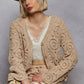 POL Button Down V-Neck Crochet Cardigan Cardigans