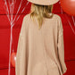 Beige BiBi V-Neck Waffle Uneven Hem Oversized Sweater