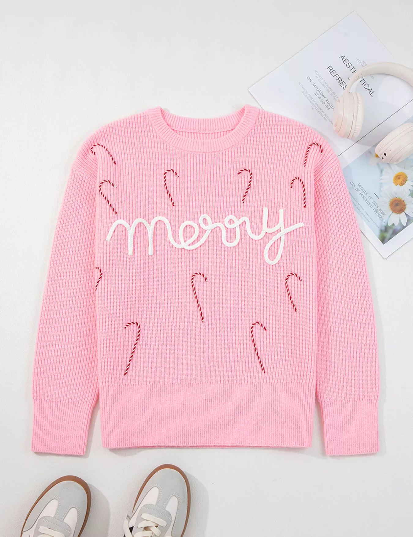 Merry Candy Cane Christmas Crew Neck Sweater | Sweaters Daverri Fashions