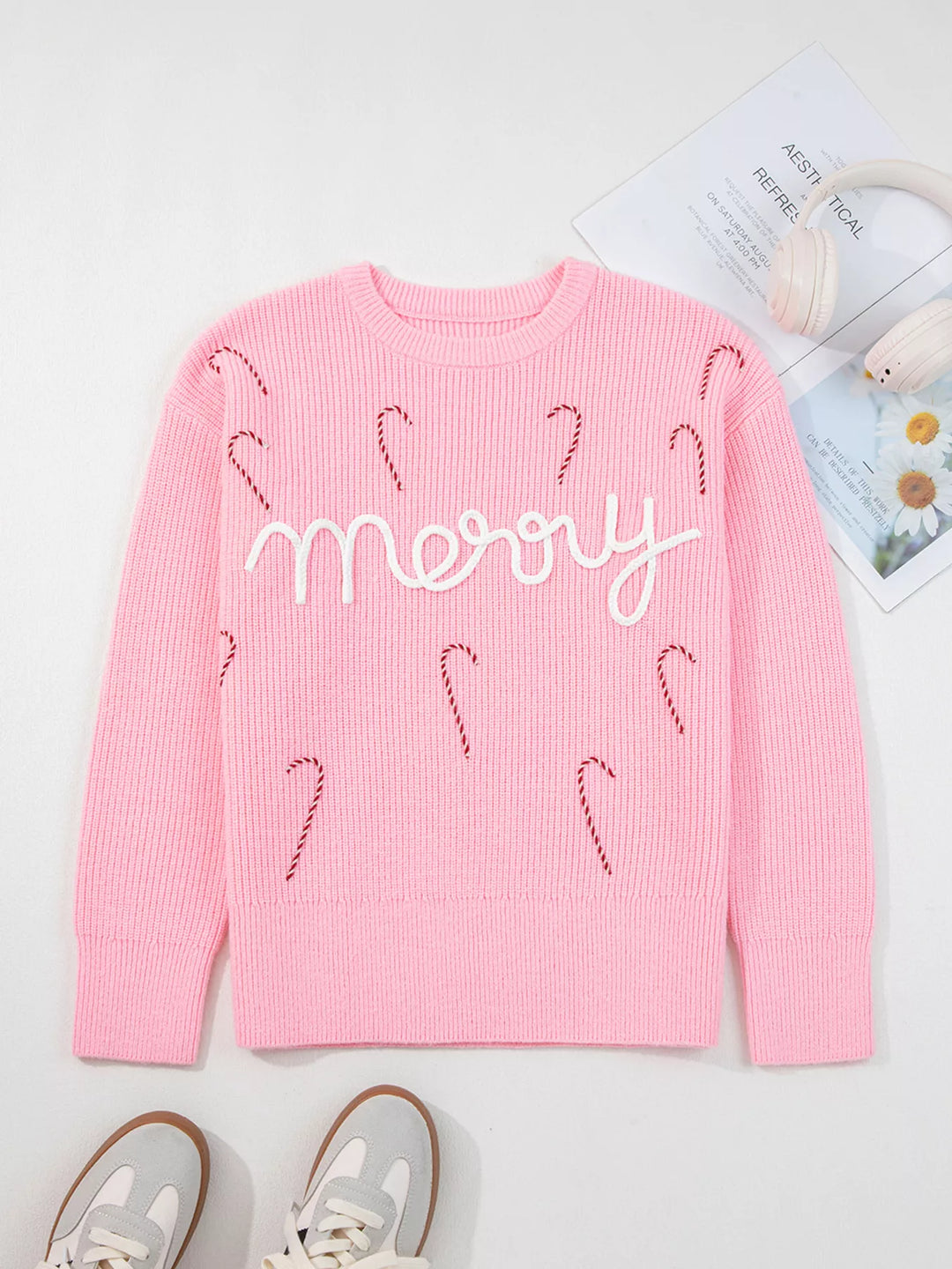 Merry Candy Cane Christmas Crew Neck Sweater | Sweaters Daverri Fashions