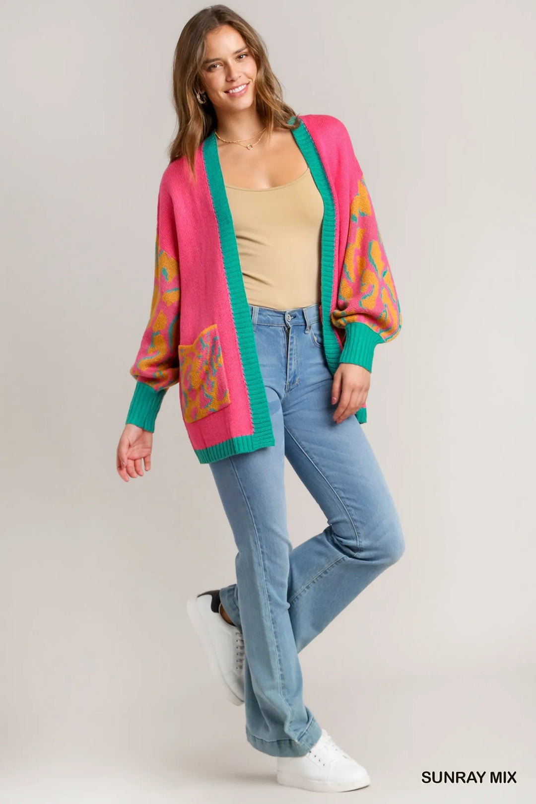 Umgee Animal Print Open Front Sweater Cardigan Cardigans