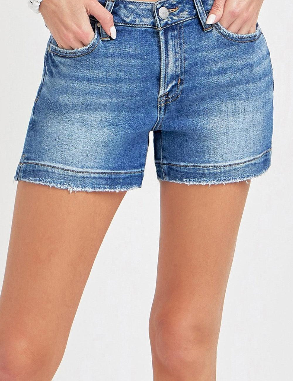 RISEN Low Rise Slit Denim Shorts Dark Shorts