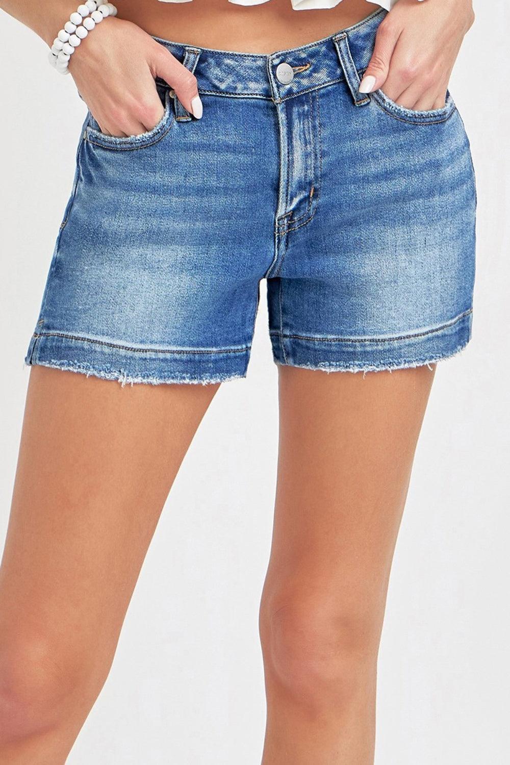 RISEN Low Rise Slit Denim Shorts Dark Shorts