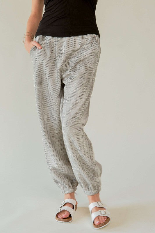 Davi & Dani Rhinestone Elastic Waist Joggers Sweatpants