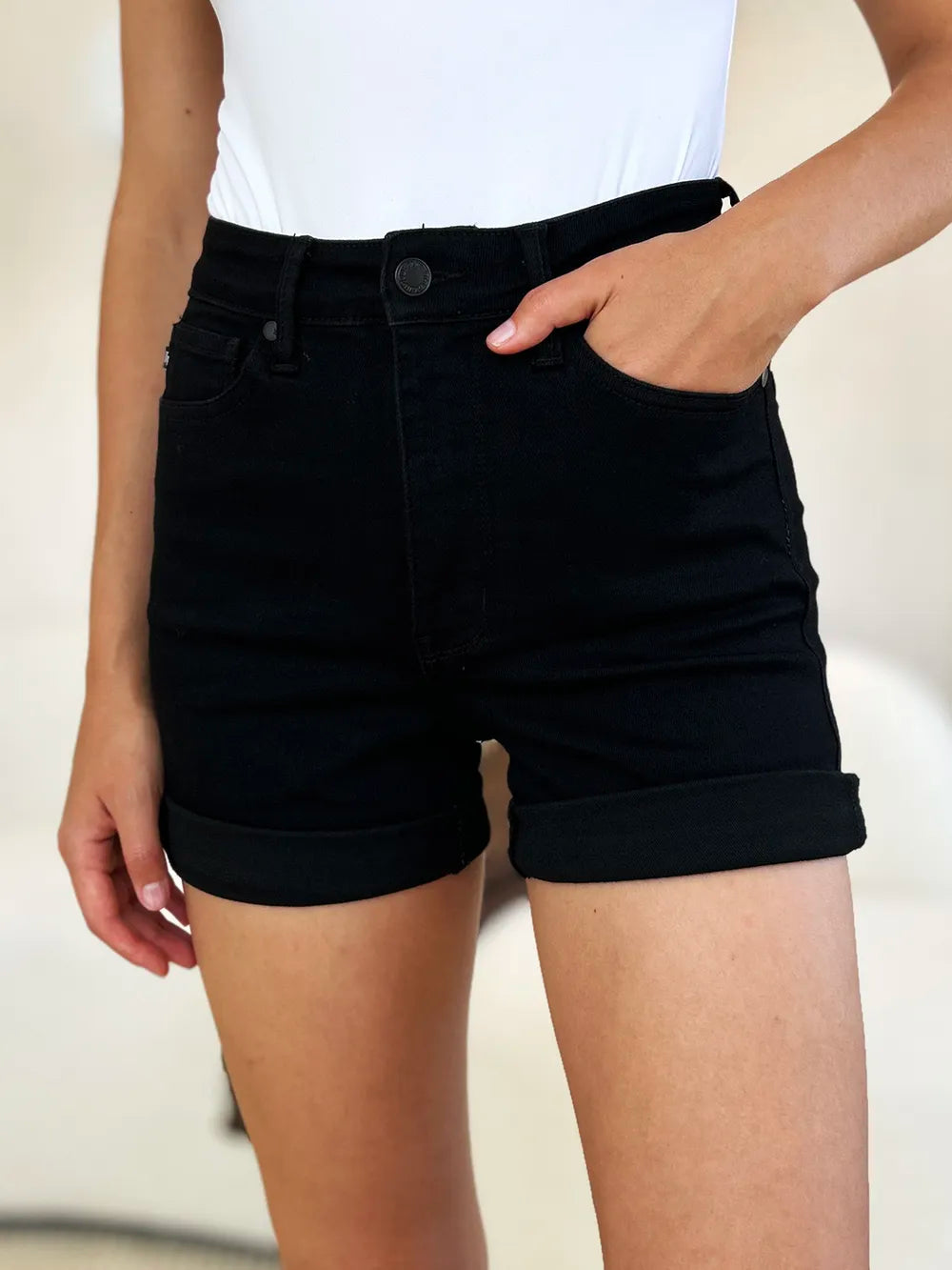 Judy Blue Full Size High Waist Tummy Control Cuffed Denim Shorts Denim Shorts