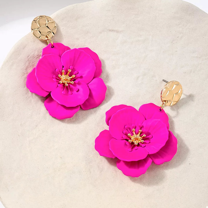 Floral Statement Drop Earrings with Gold Accent | Earrings Daverri Fashions