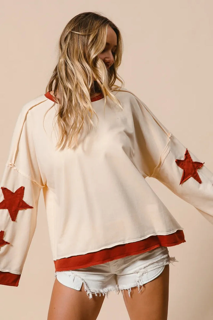 BiBi French Terry Top With Patch Detail Sweatshirt Sweatshirts