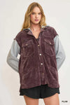 Umgee Contrast Hooded Chenille Jacket Plum - DAVERRI FASHIONS