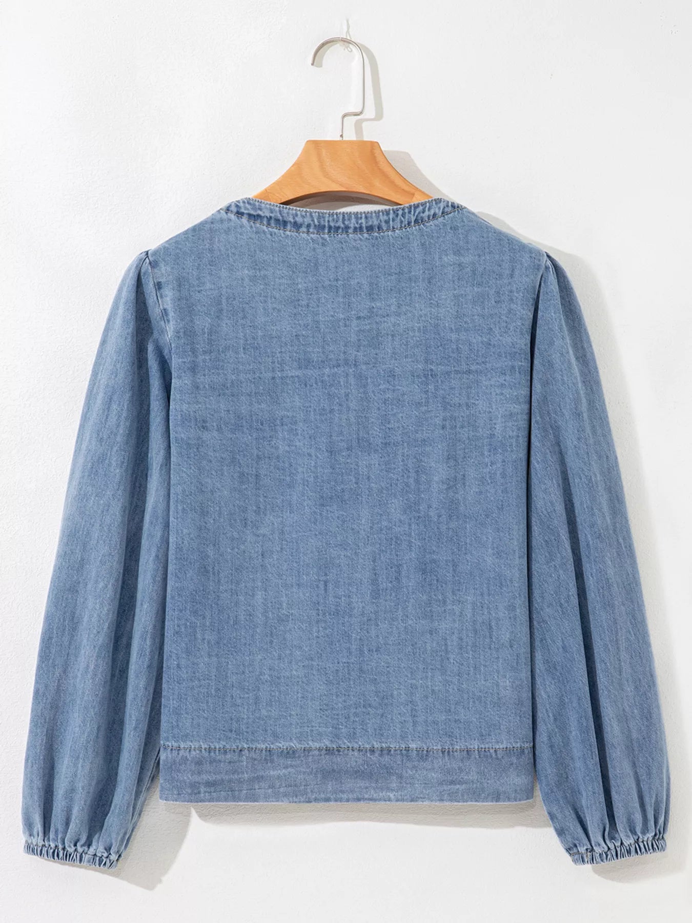 Tied Front Puff Sleeve Denim Top | Tops Daverri Fashions