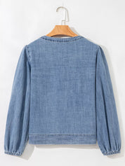 Tied Front Puff Sleeve Denim Top | Tops Daverri Fashions