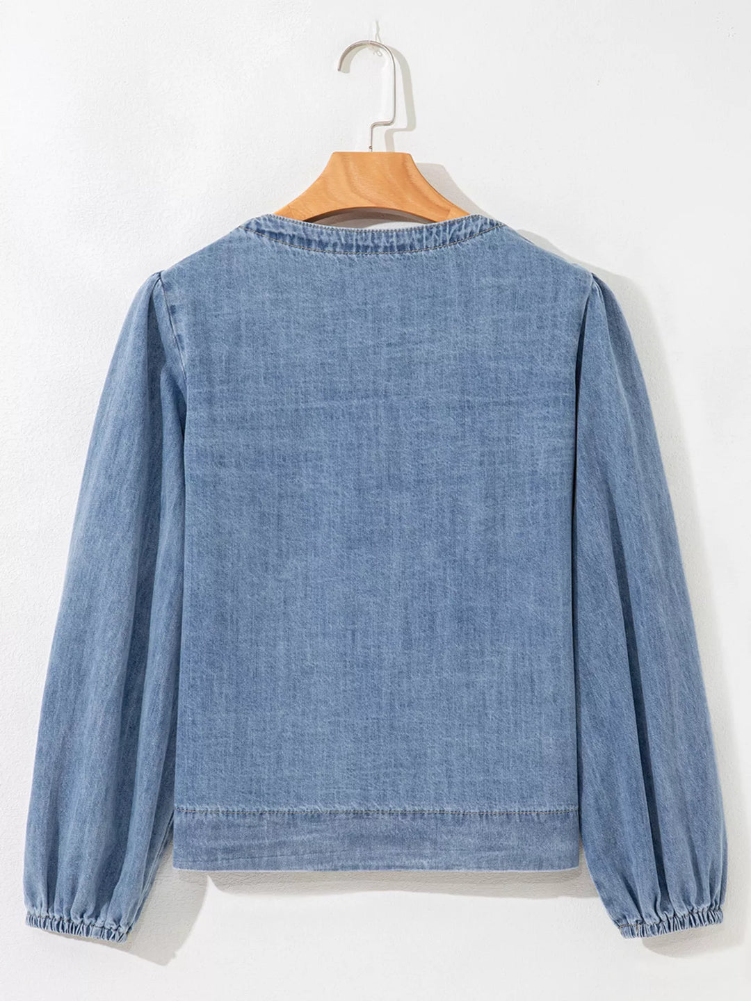 Tied Front Puff Sleeve Denim Top | Tops Daverri Fashions