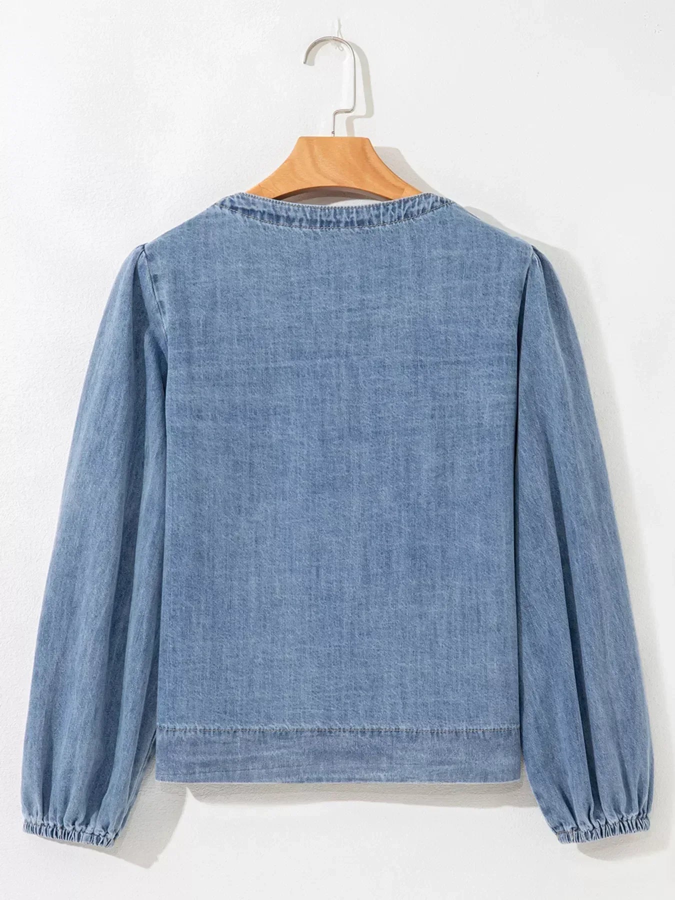 Tied Front Puff Sleeve Denim Top - DAVERRI FASHIONS