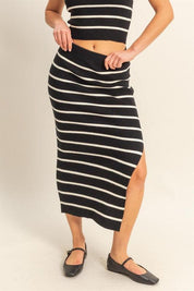 Black HYFVE Side Slit Striped Bodycon Sweater Skirt | Sweaters Daverri Fashions