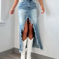 High-Waist Raw Hem Asymmetry Denim Skirt - DAVERRI FASHIONS