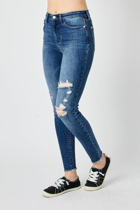 Judy Blue Full Size High Waist Distressed Skinny Jeans - DAVERRI FASHIONS